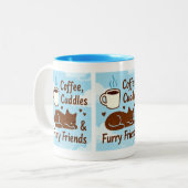 Coffee, Cuddles & Furry Friends Cute Cat Lover Cof Tweekleurige Koffiemok (Voorkant links)