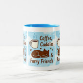 Coffee, Cuddles & Furry Friends Cute Cat Lover Cof Tweekleurige Koffiemok (Center)