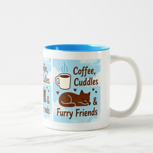 Coffee, Cuddles & Furry Friends Cute Cat Lover Cof Tweekleurige Koffiemok (Rechts)