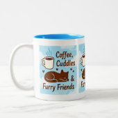 Coffee, Cuddles & Furry Friends Cute Cat Lover Cof Tweekleurige Koffiemok (Links)