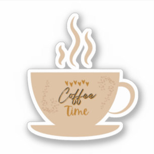 Coffee Cup & Coffee Time text met harten Sticker