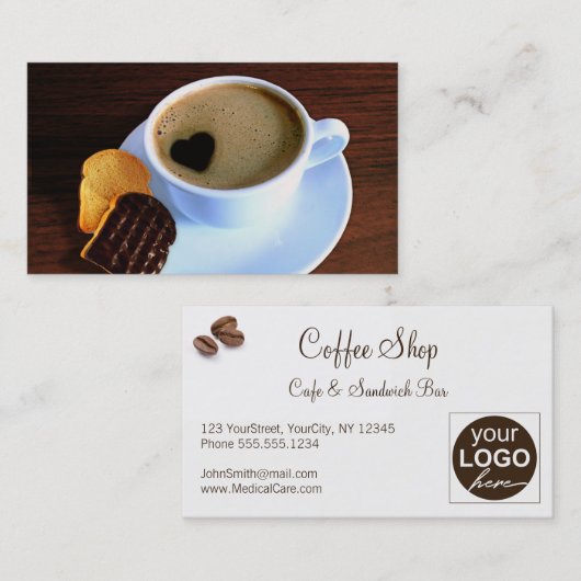 Coffee Cup Cookie Heart Shaped Foam | Uw Logo Visitekaartje (Voorkant / Achterkant)