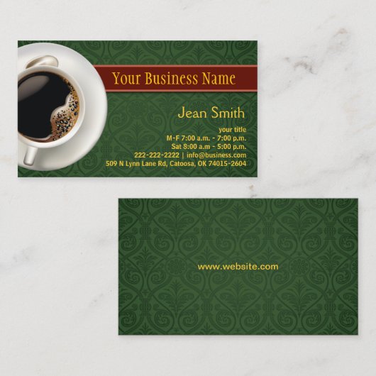 Coffee Cup Damask Green Visitekaartje (Voorkant / Achterkant)