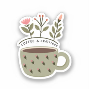 Coffee Cup Floral Quote Sticker