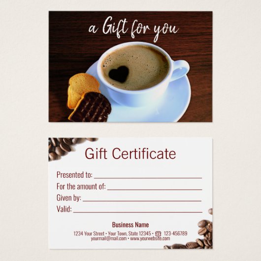 Coffee Cup Heart Shaped Foam Cookie Gift Kaart (Voorkant /achterkant)