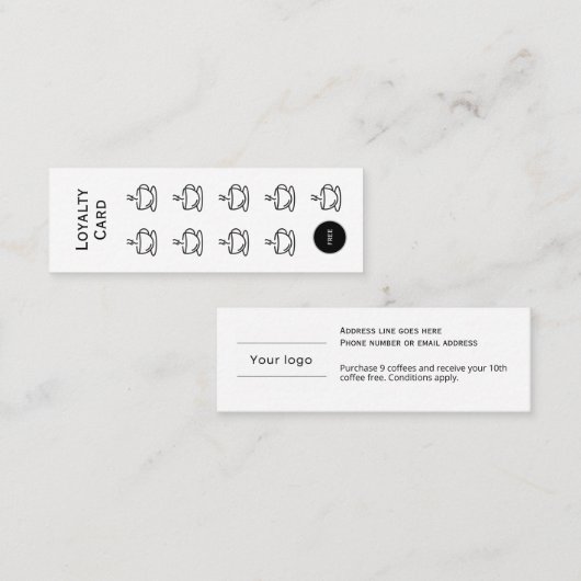 Coffee Cup Loyalty Kaart, eenvoudig budget (Voorkant / Achterkant)