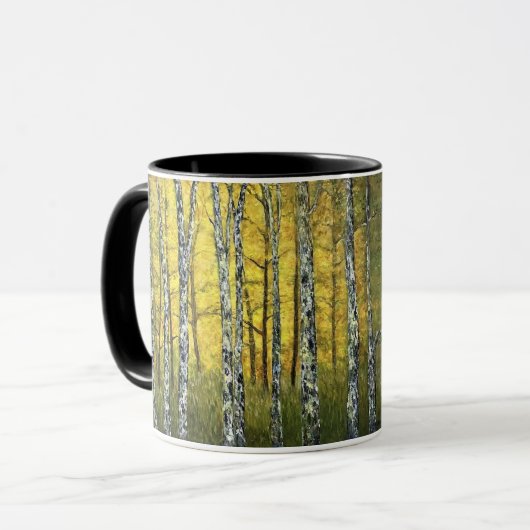 Coffee Cup Mok Acadia Forest Birch Trees (Voorkant links)