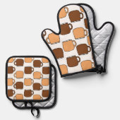 Coffee Cup patroon Ovenwant & Pannenlap Set (Voorkant / Achterkant)