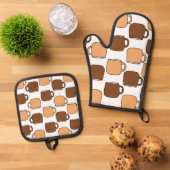 Coffee Cup patroon Ovenwant & Pannenlap Set (Top down)
