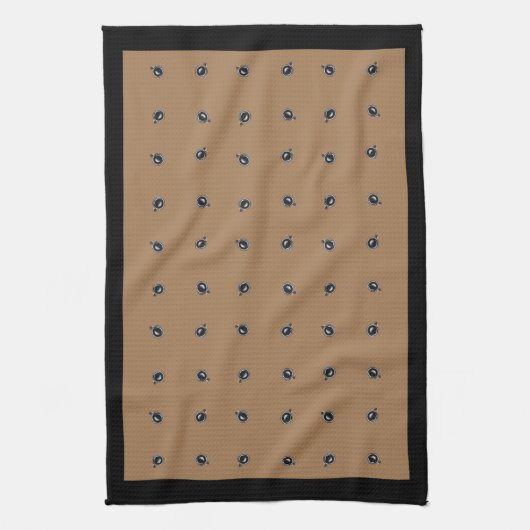 Coffee Cup Pattern on Tan Kitchen Towels Theedoek (Verticaal)