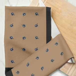 Coffee Cup Pattern on Tan Kitchen Towels Theedoek