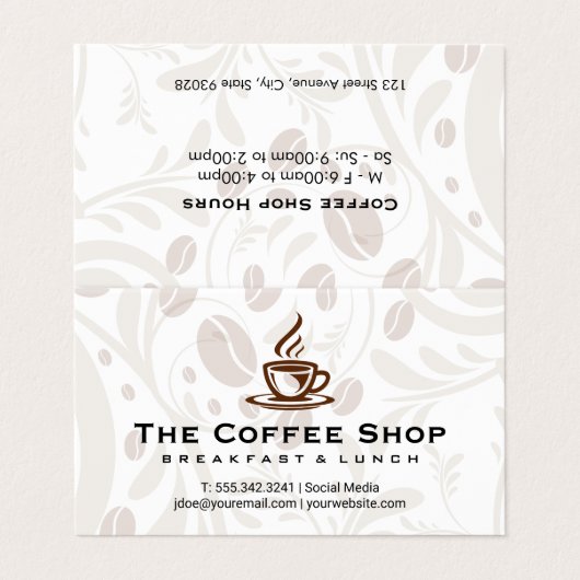 Coffee Cup Steaming Visitekaartje (Buitenkant ongevouwen)