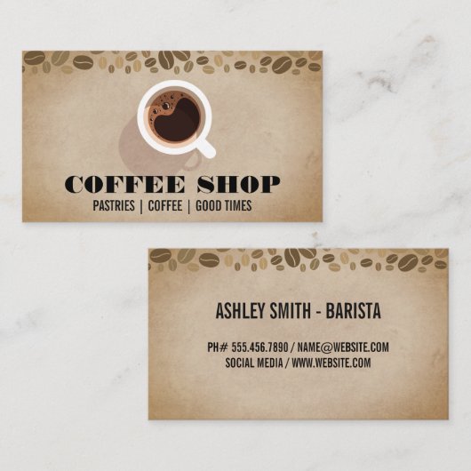 Coffee Cup Top Uitzicht | bonen Visitekaartje (Voorkant / Achterkant)
