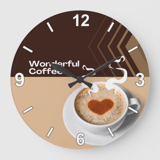 Coffee Cup Wall Clock – Cozy Cafe Kitchen Home Dec Grote Klok (Voorkant)