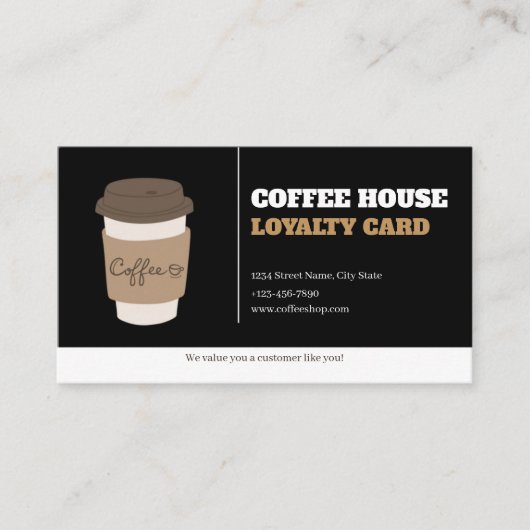 Coffee Cups Black White Cafe Customer Loyalty Card (Voorkant)