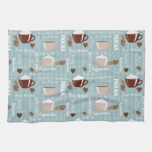 Coffee Cups Blue Vertical Lines Caffeine Grains Theedoek (Horizontaal)