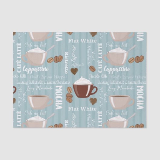 Coffee Cups Blue Vertical Lines Caffeine Grains Tissuepapier (Voorkant)