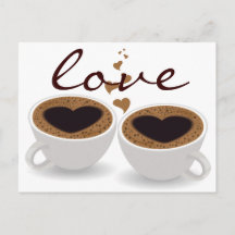 Coffee Cups Couple in Love with Hearts