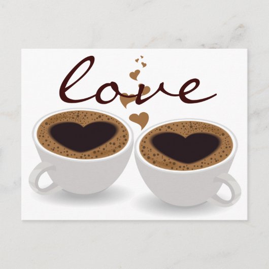 Coffee Cups Couple in Love with Hearts Briefkaart (Voorkant)