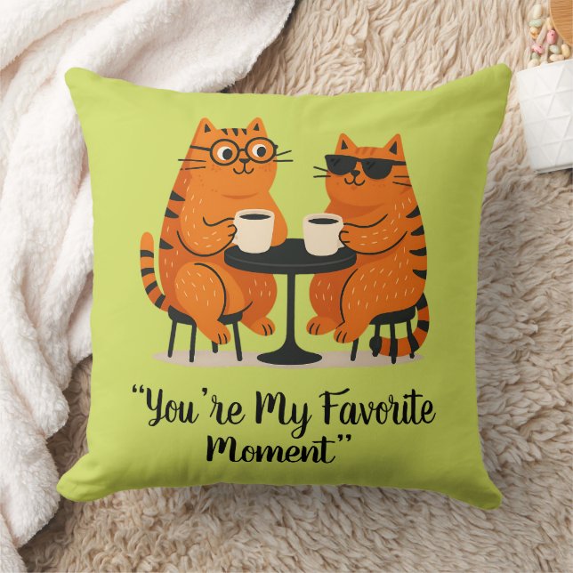 Coffee Date Cat Couple Throw Pillow Kussen (Deken)