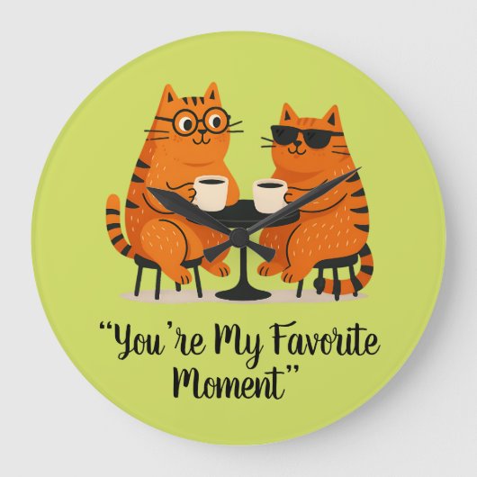 Coffee Date Cat Couple Wall Clock Grote Klok (Voorkant)