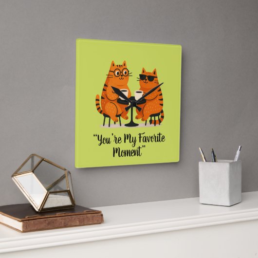 Coffee Date Cat Couple Wall Clock Vierkante Klok (Kantoor)