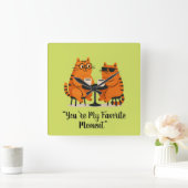 Coffee Date Cat Couple Wall Clock Vierkante Klok (Huis)