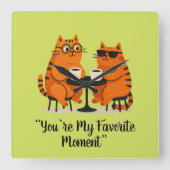 Coffee Date Cat Couple Wall Clock Vierkante Klok (Voorkant)