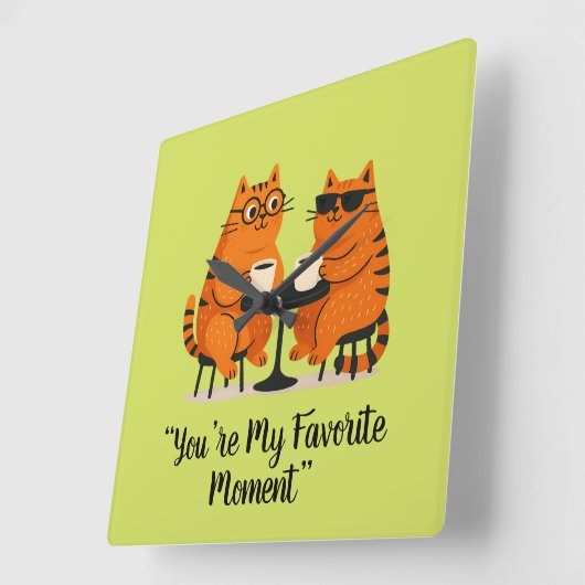 Coffee Date Cat Couple Wall Clock Vierkante Klok (Hoek)