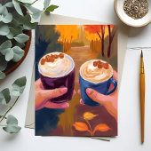 Coffee Date Fall Foliage Autumn Watercolor Card