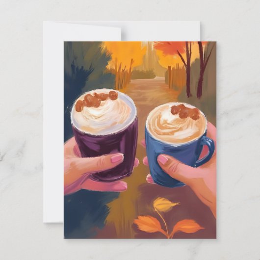 Coffee Date Fall Foliage Autumn Watercolor Card (Voorkant)