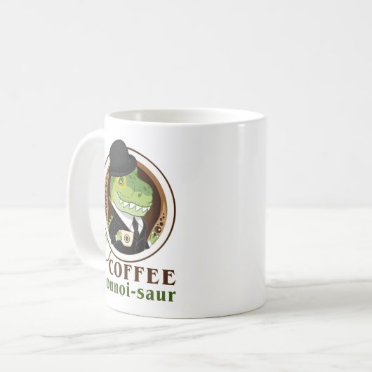 Coffee Dinosaur Connoi-Saur Funny Coffee Drinker Koffiemok (Voorkant links)