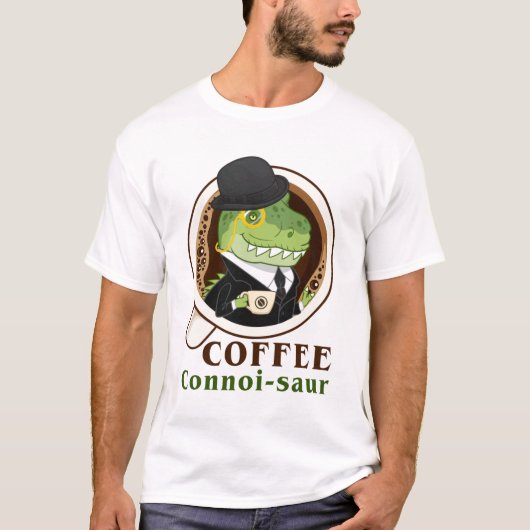 Coffee Dinosaur Connoi-Saur Funny Coffee Drinker T-shirt (Voorkant)