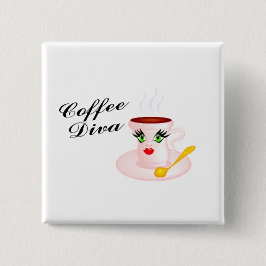 Coffee Diva Vierkante Button 5,1 Cm (Voorkant)