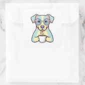 Coffee Dog with Glasses – Cute Whimsical Illustrat Vierkante Sticker (Tas)