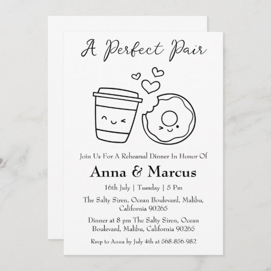 Coffee & Donut een perfect bruidsdiner Kaart (Voorkant / Achterkant)