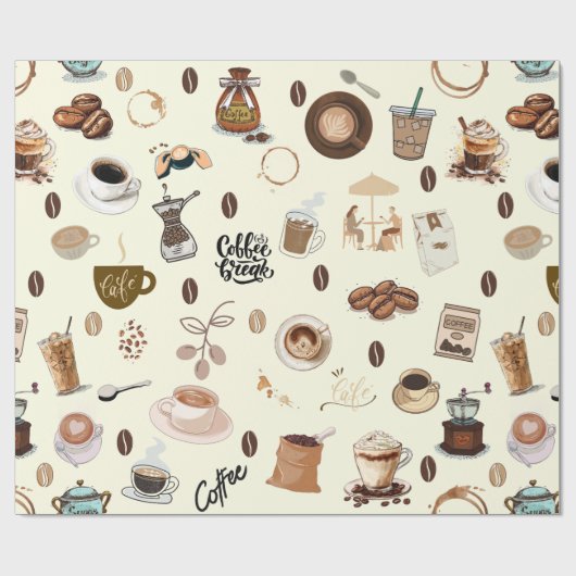 Coffee drink espresso cappuccino latte schattig cadeaupapier (Vlak)
