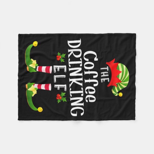Coffee Drinking Christmas Elf Matching Pajama X-ma Fleece Deken (Voorkant (Horizontaal))