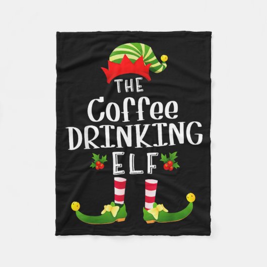 Coffee Drinking Christmas Elf Matching Pajama X-ma Fleece Deken (Voorkant)