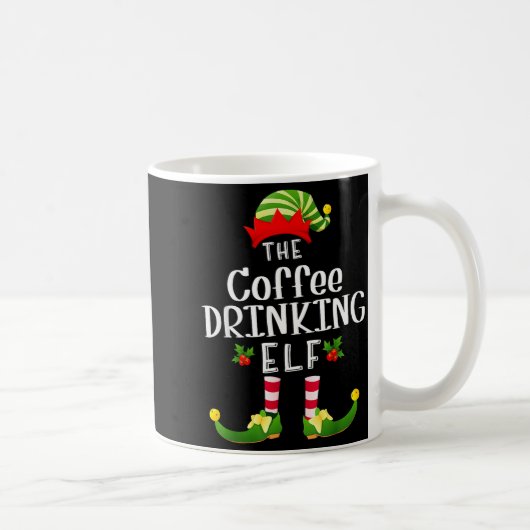 Coffee Drinking Christmas Elf Matching Pajama X-ma Koffiemok (Rechts)