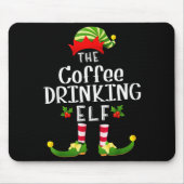 Coffee Drinking Christmas Elf Matching Pajama X-ma Muismat (Voorkant)
