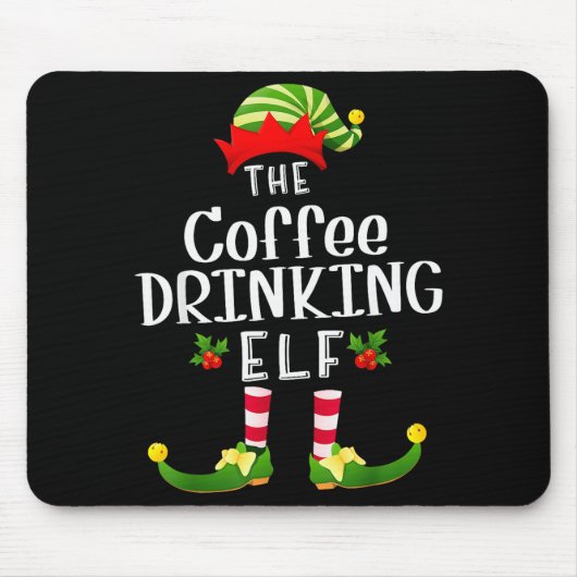 Coffee Drinking Christmas Elf Matching Pajama X-ma Muismat (Voorkant)