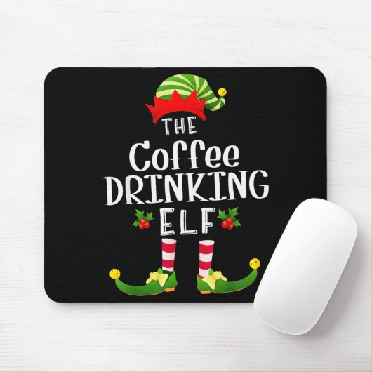 Coffee Drinking Christmas Elf Matching Pajama X-ma Muismat (Met muis)
