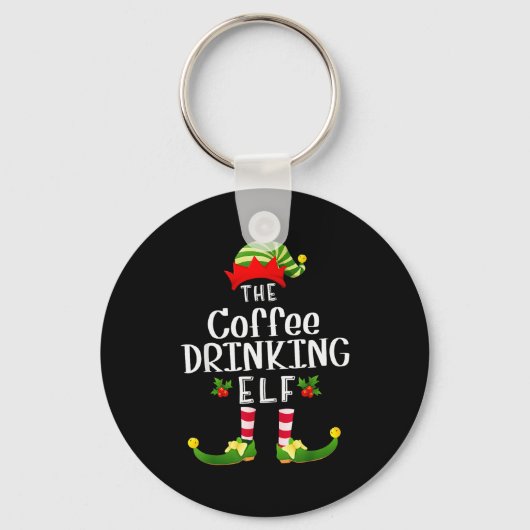 Coffee Drinking Christmas Elf Matching Pajama X-ma Sleutelhanger (Voorkant)