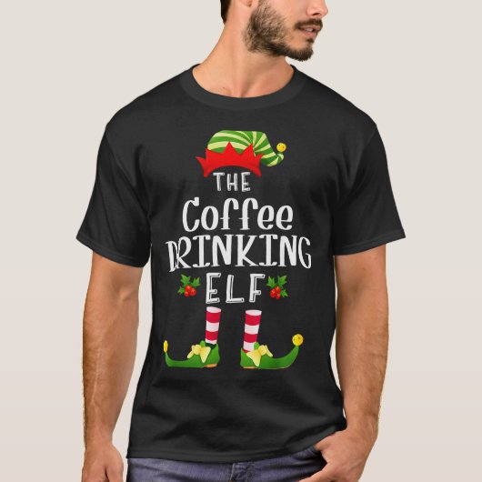 Coffee Drinking Christmas Elf Matching Pajama X-ma T-shirt (Voorkant)