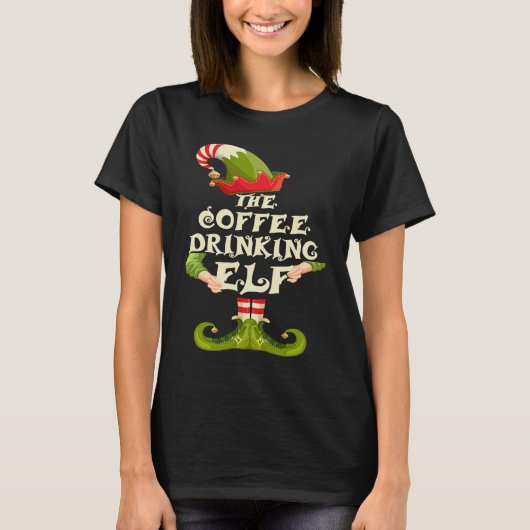 Coffee Drinking Elf Matching Family Group Christma T-shirt (Voorkant)