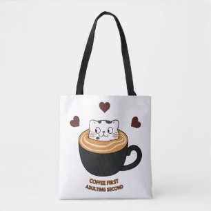 Coffee Eerst Volwassenheid Tweede Mooie Kat Boodsc Tote Bag