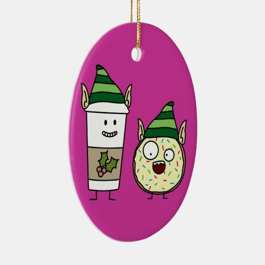 Coffee Elf en Crazy Donut Elf Keramisch Ornament (Rechts)