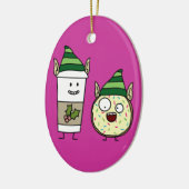 Coffee Elf en Crazy Donut Elf Keramisch Ornament (Links)