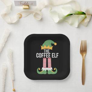 Coffee Elf Family Matching Group Kerstmis Papieren Bordje